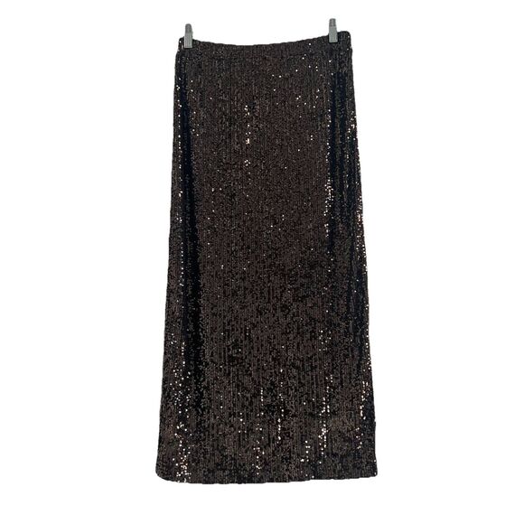 Sequined Maxi Skirt Black Gold Size Small Maximalist Festive Disco Whimsygoth - Picture 1 of 5